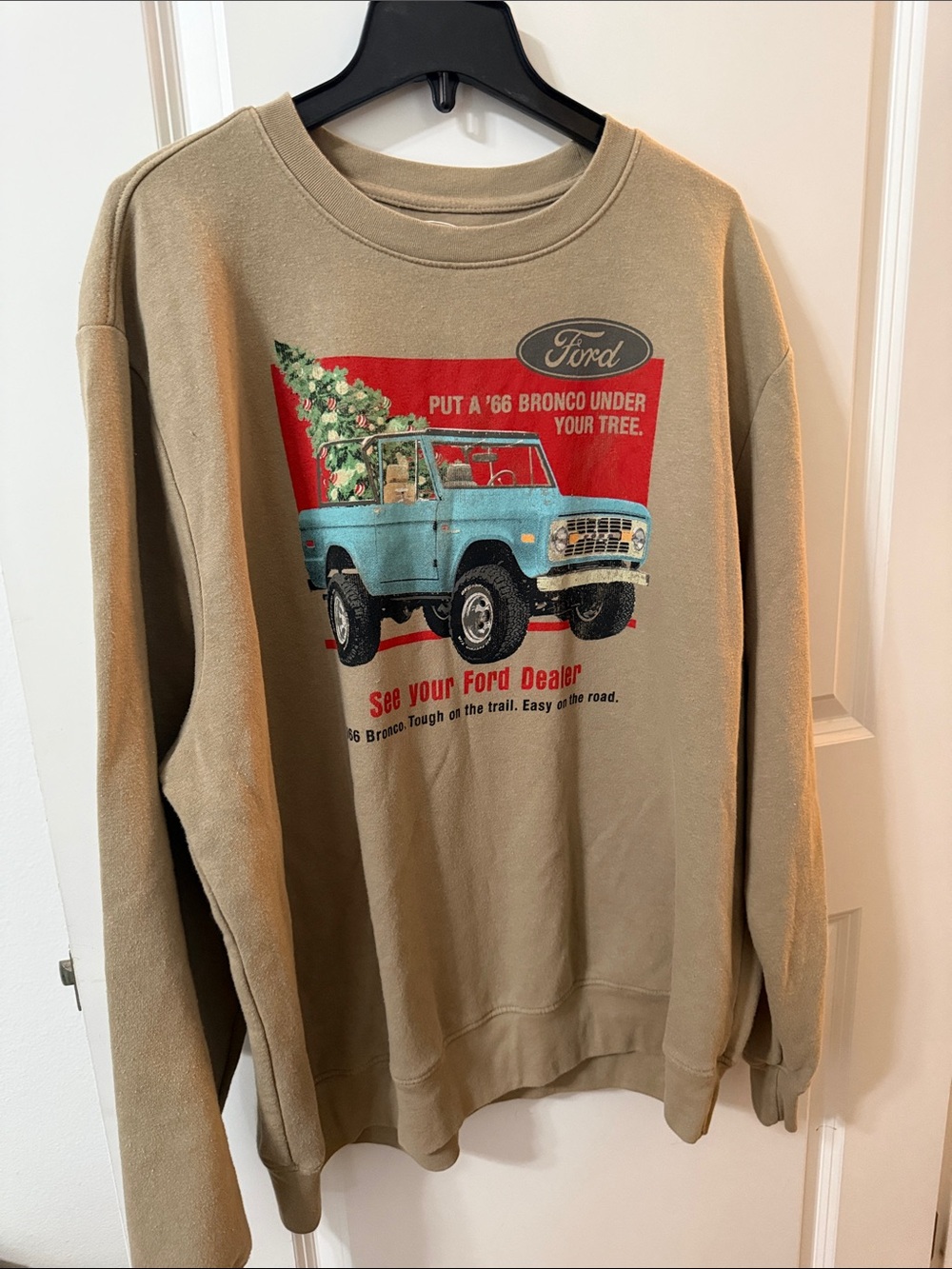Ford Beige Crewneck Sweatshirt with Blue Bronco Graphic